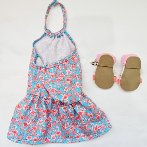 *American Girl* - Truly Me - Flamingo Dress/Sandals + Rainy Day Coat  - RETIRED. - Picture 5 of 9